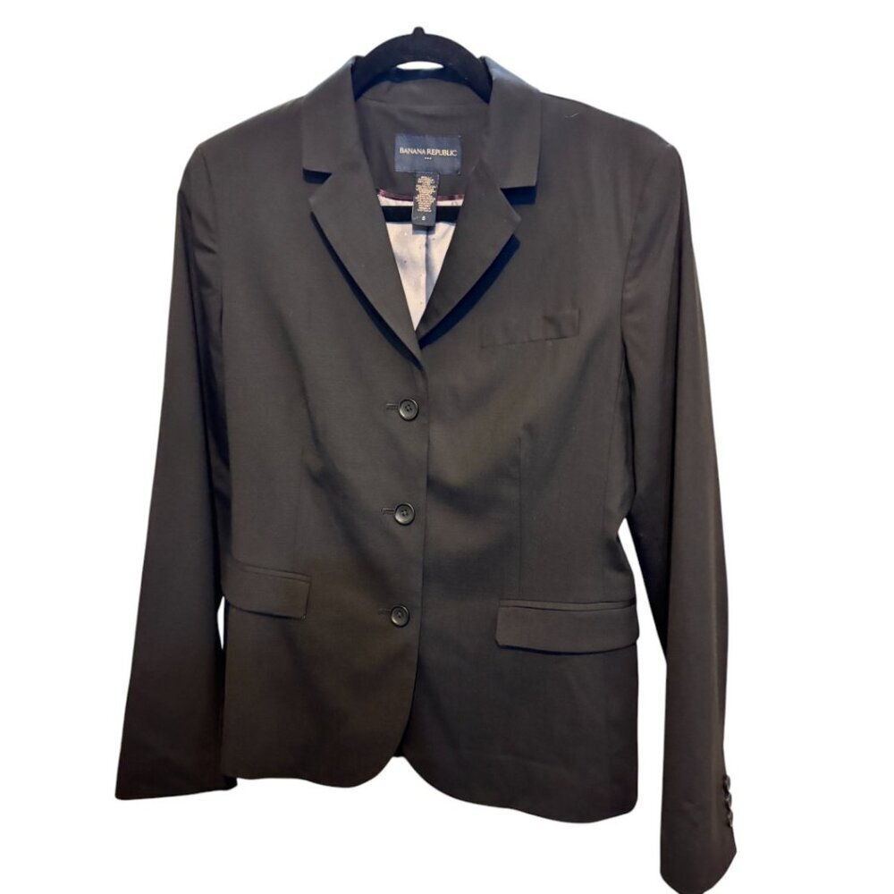 Banana Republic Wool Blend 3 Button Black Blazer